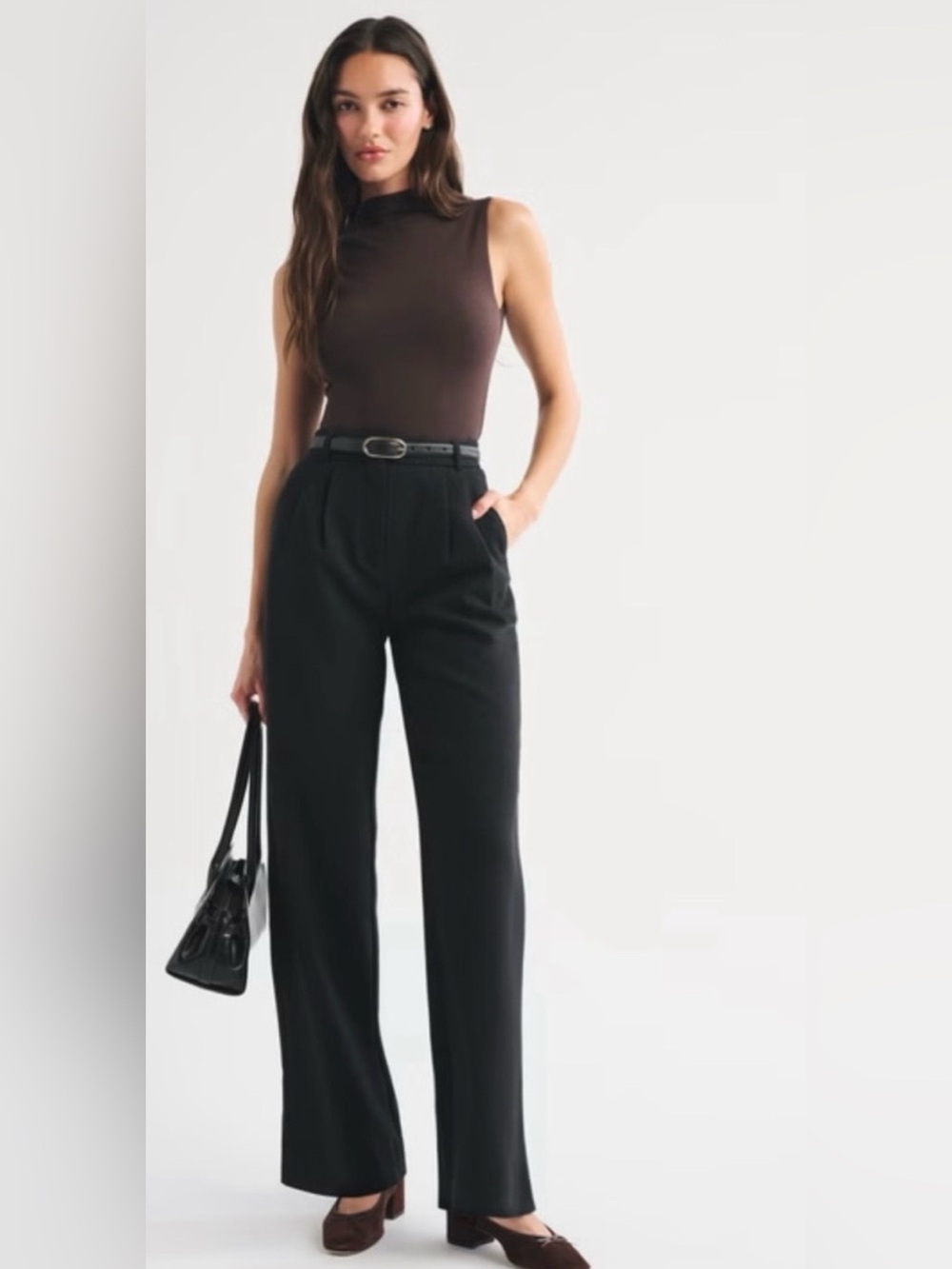 Abercrombie & Fitch sloane tailored pant black 14P 32 SHORT wide leg curve love